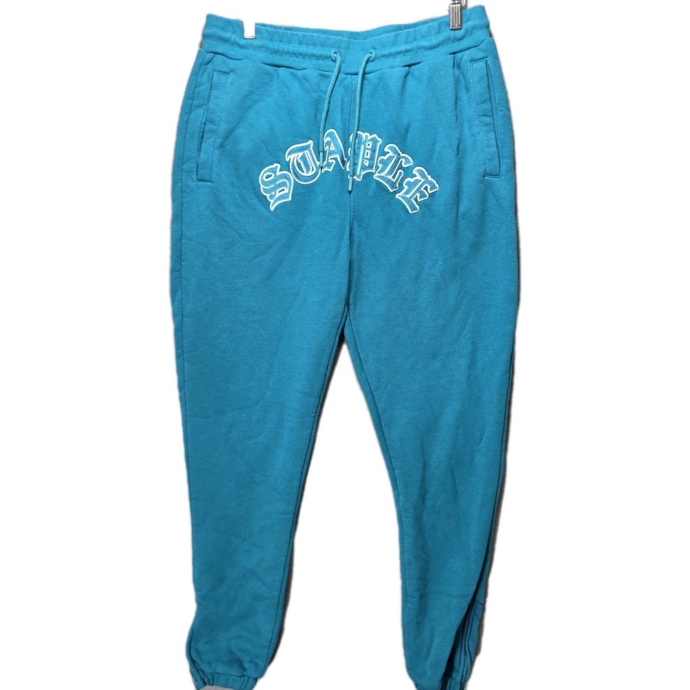 Staple Pigeon Sweatpants Mens L Joggers Fleece Pants Embroidered Spellout Zipper
